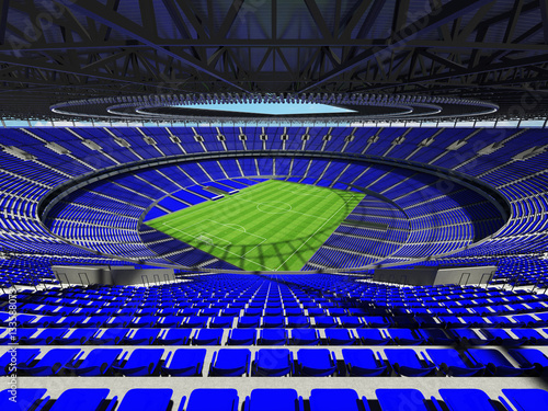 Beautiful modern round football - soccer stadium with blue seats for hundred thousand spectators