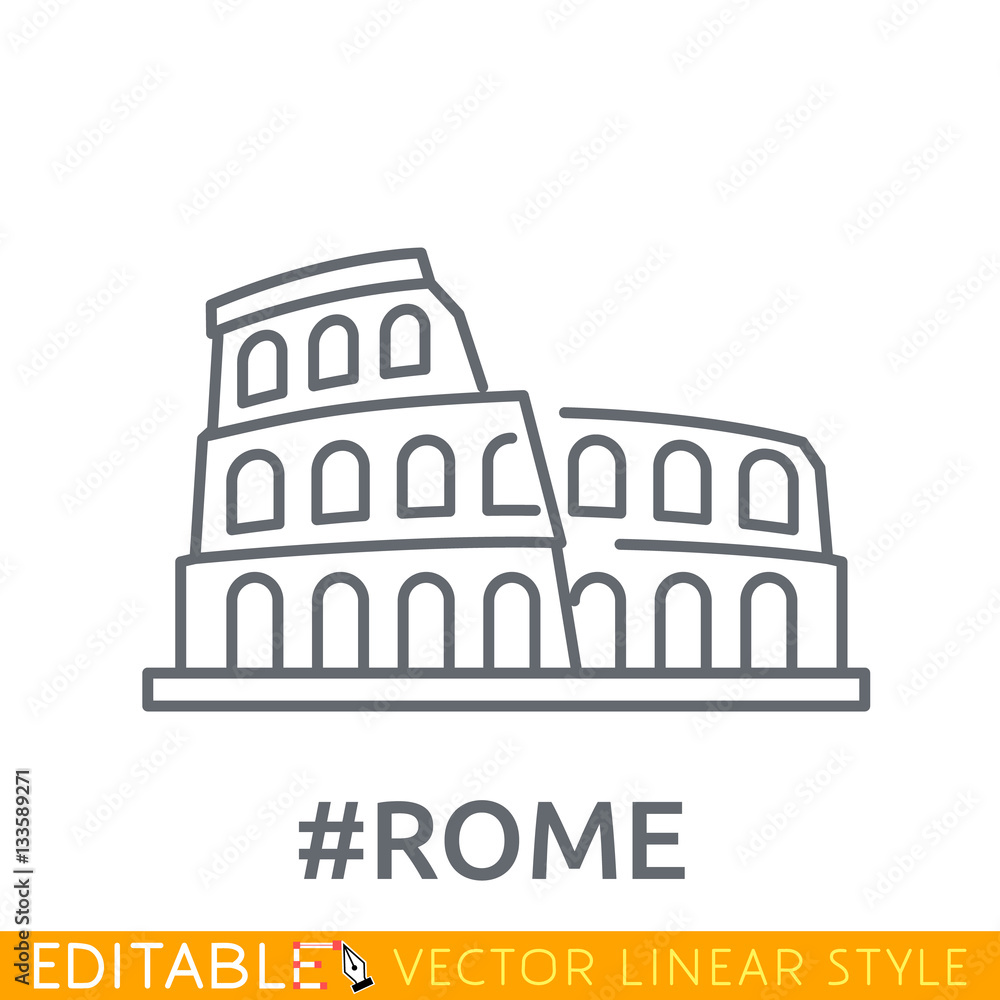 Rome, Coliseum. Editable line icon. Stock vector illustration.