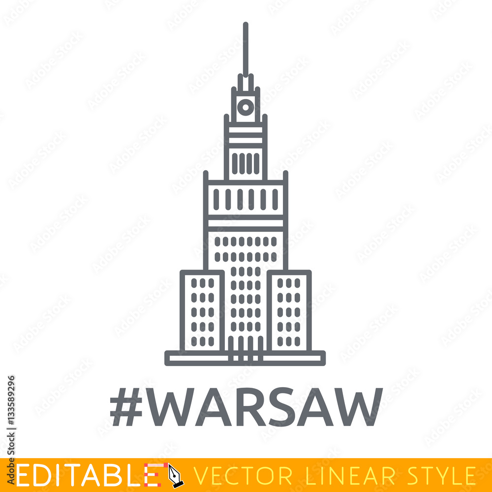 Warsaw. Palace of Culture and Science. Editable line icon. Stock vector illustration.