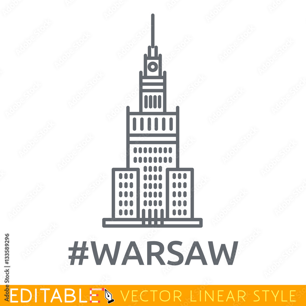 Warsaw. Palace of Culture and Science. Editable line icon. Stock vector illustration. Warsaw. Palace of Culture and Science. Editable line icon. Stock vector illustration.