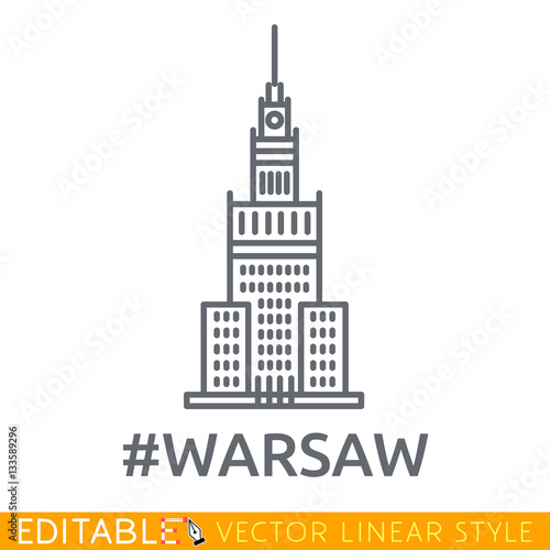 Warsaw. Palace of Culture and Science. Editable line icon. Stock vector illustration.