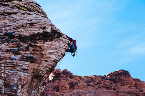 Climbing the red rock canyon