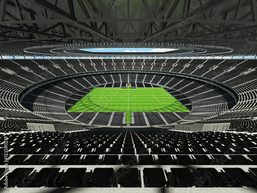 Beautiful modern round football - soccer stadium with black seats for hundred thousand spectators