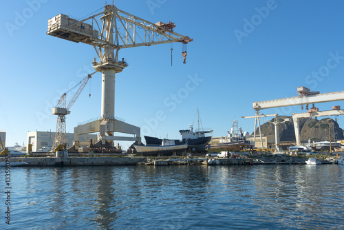 Giant cranes shipyard La Ciotat, Provence France.