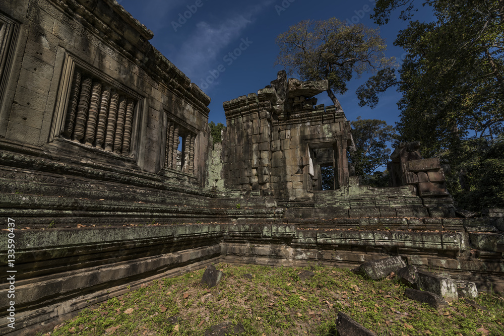 Temple near Angkor Wat with nice blue sky