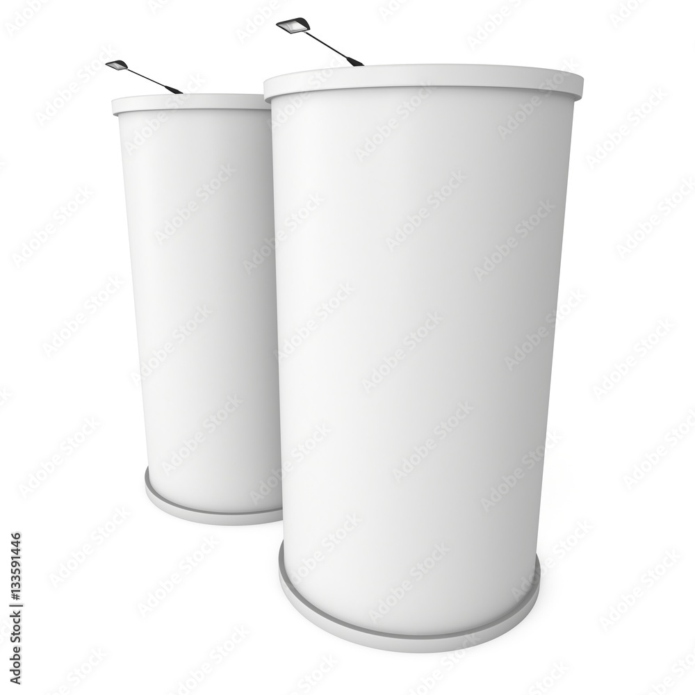 Trade show booth column white and blank. 3d render isolated on white background. High Resolution Template for your design. Trade show booth column white and blank. 3d render isolated on white background. High Resolution Template for your design.