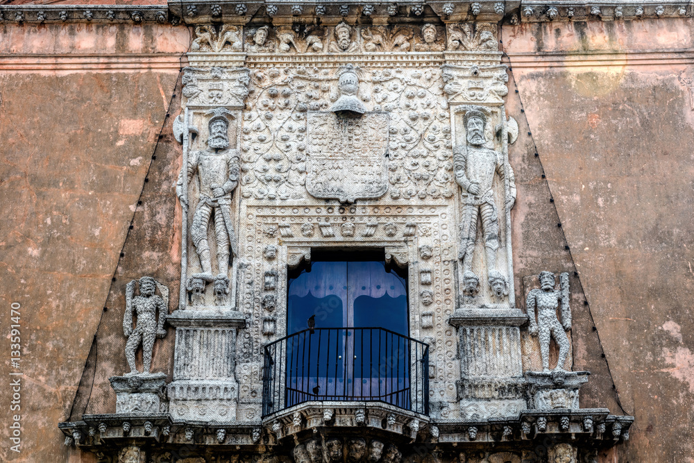 Facade of the House of Montejo, built in 1549, home of the Conqueror of Yucatan and founder of the city of Merida, Francisco de Montejo, El Mozo.