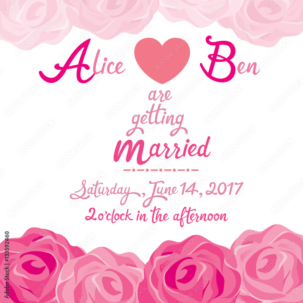Wedding Invitation Card Template With Rose Frame, Love With Engagement Invitation Card Template
