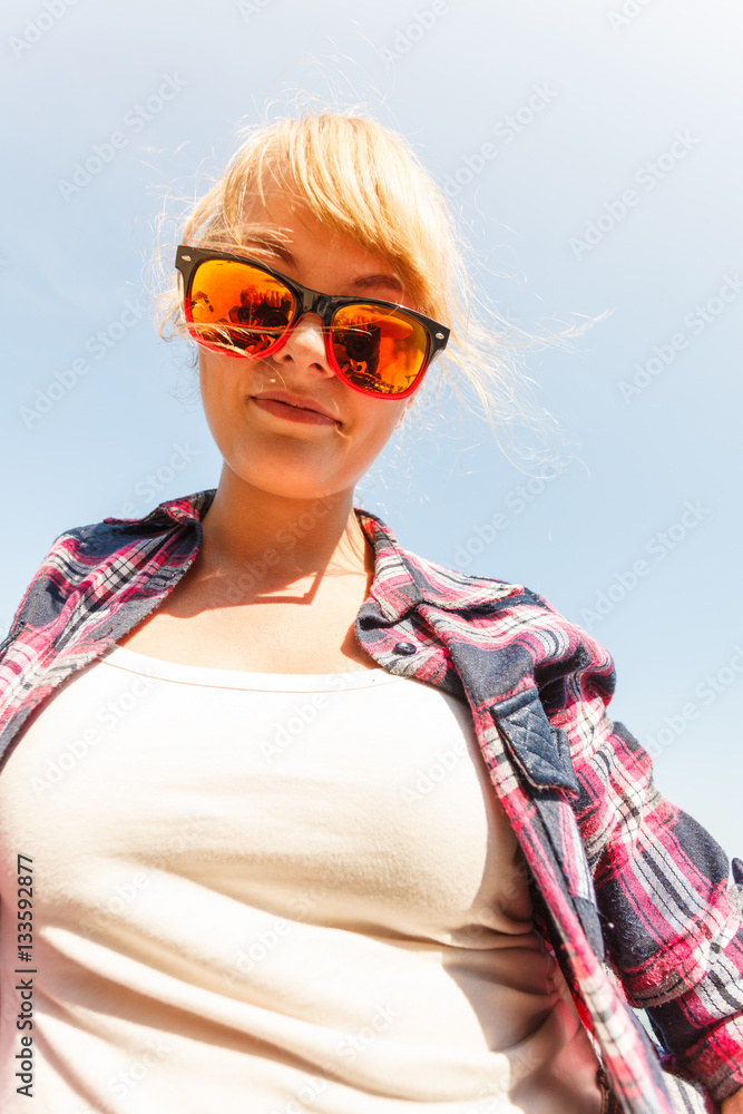 Fototapeta premium Happy young woman girl outdoor.