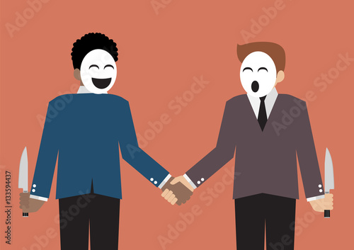 Fake businessmen hiding the knife for betrayal of business partn