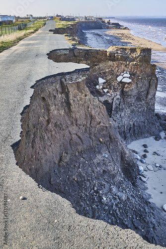 Coastal erosion of the cliffs at Skipsea, Yorkshire photo