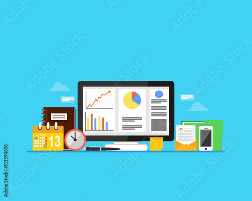 Business statistics or Business management concept. Modern flat design for Web Banner , Website Element , or Web Template
