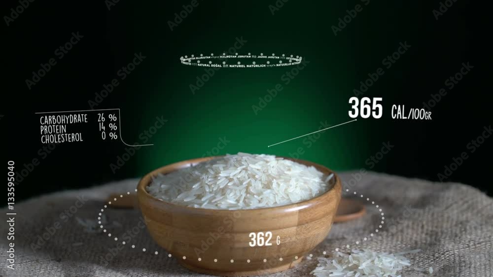 Infographic of Long Grain Rice with vitamins, microelements minerals