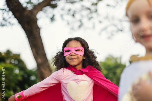 Fotografie, Obraz Superheroes Cheerful Kids Expressing Positivity Concept