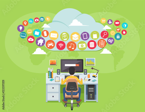 Surfing on the internet. Man accessing internet contents. Internet user. illustration for web banner, template, or inforgraphic