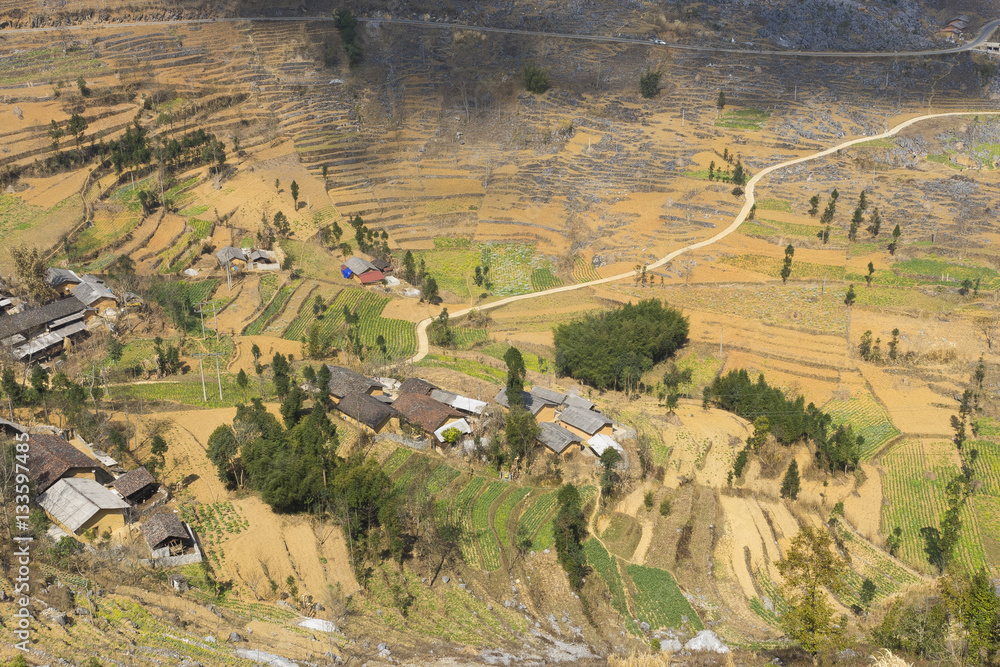 Mountainous scene of Hmong hamlet in Ha Giang province, Vietnam
