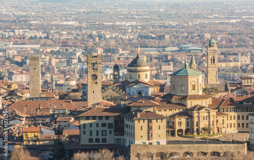 Bergamo - Old city (Citta Alta). One of the beautiful city in Italy. Lombardia. Landscape of the old city from San Vigilio during a beautiful clear day.