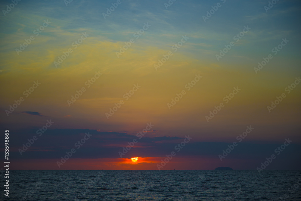 Stunning beautiful sunset in the Gulf of Thailand.