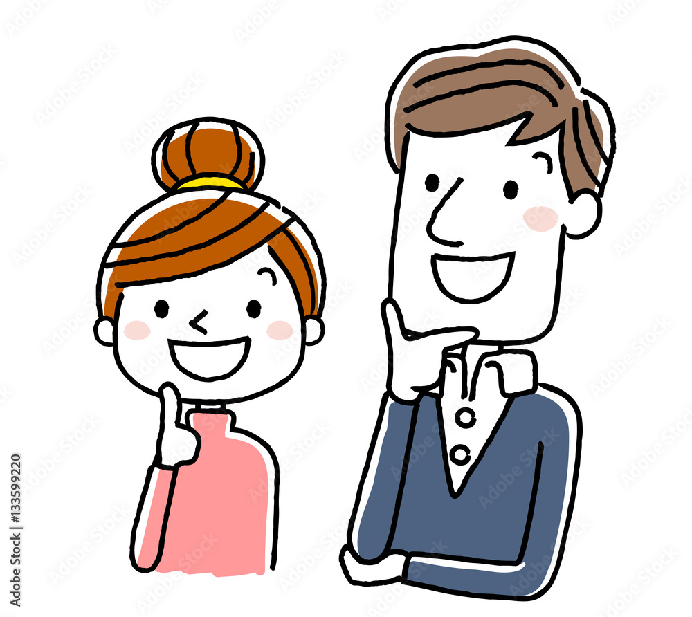 夫婦:笑顔で上を見上げる、思い浮かべる、考える
夫婦:笑顔で上を見上げる、思い浮かべる、考える
