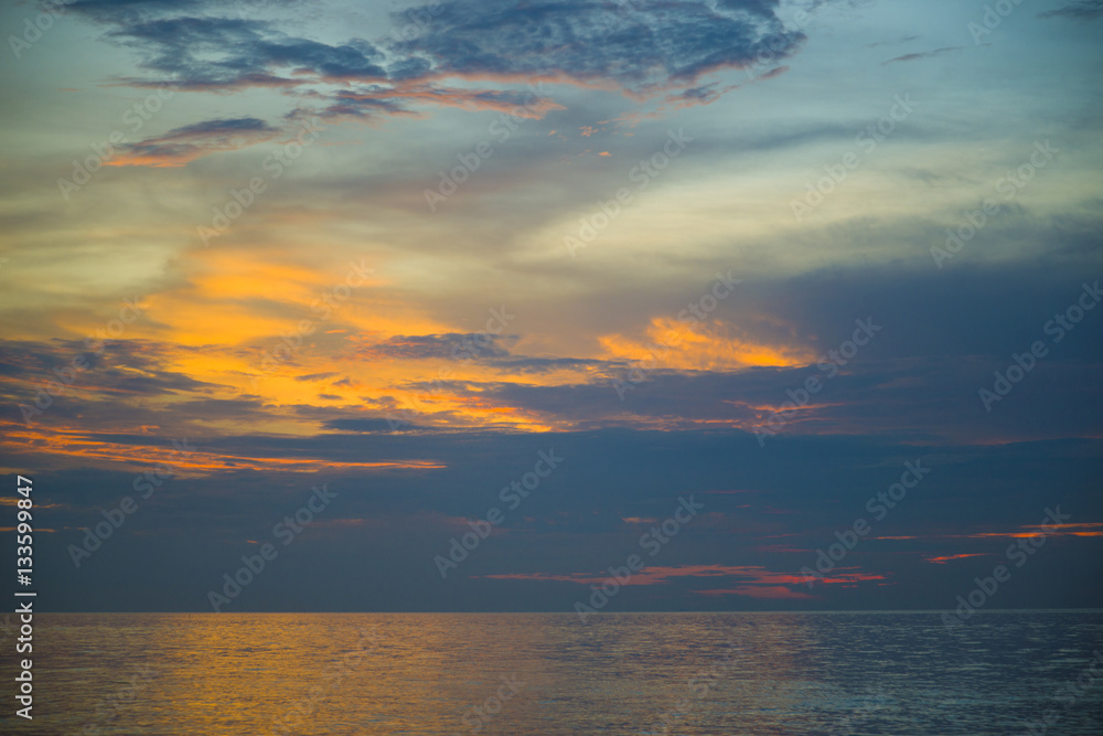 Stunning beautiful sunset in the Gulf of Thailand.