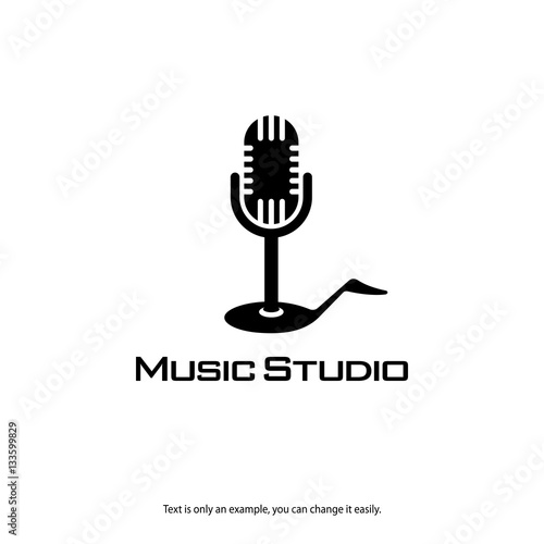 Music record studio logo. Microphone and note vector icon.