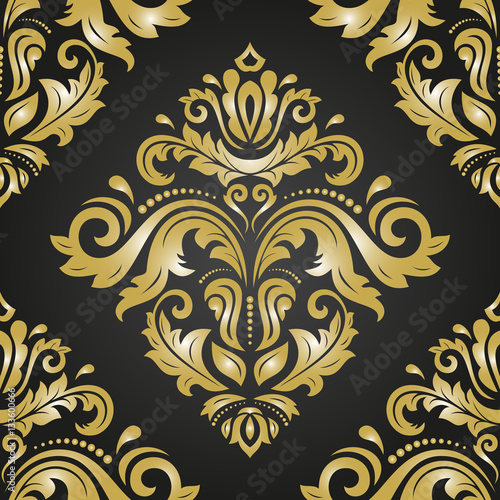 Oriental vector classic black and golden pattern. Seamless abstract background with repeating elements. Orient background