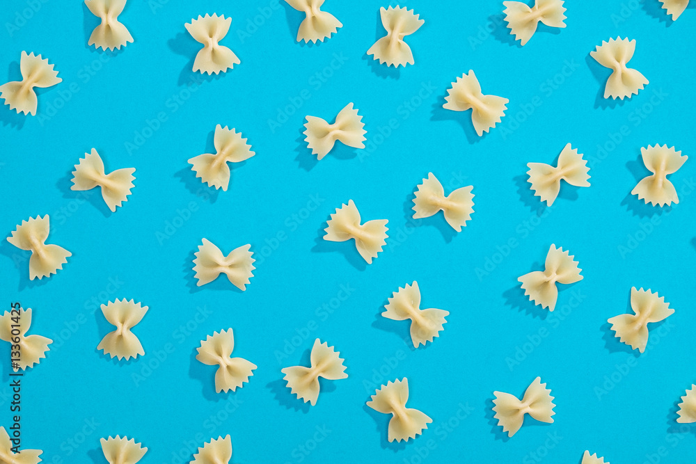 Farfalle pasta flat lay pattern Farfalle pasta flat lay pattern