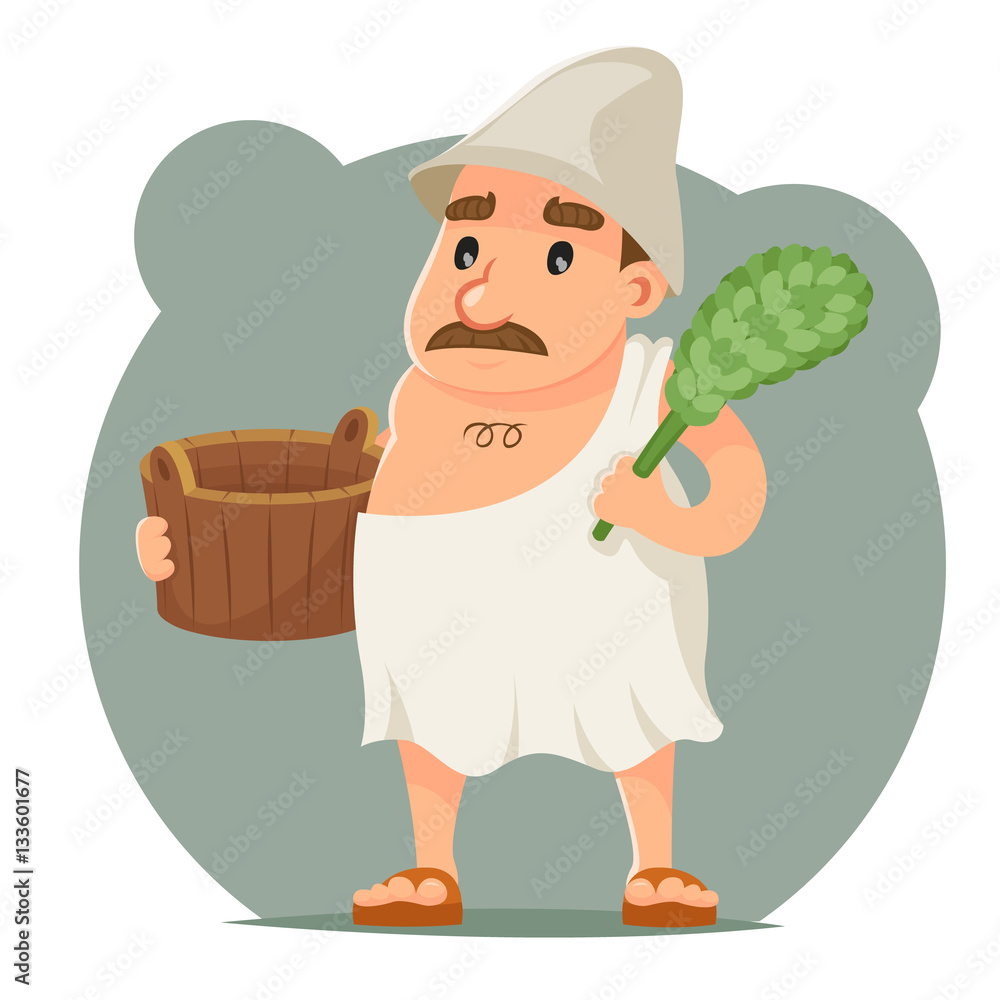 Sauna Attendant Wash Towel Bathrobe Tub Character Icon Retro Cartoon Design Vector Illustration Sauna Attendant Wash Towel Bathrobe Tub Character Icon Retro Cartoon Design Vector Illustration