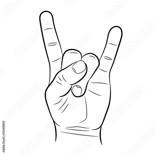 sign hand rock & roll heavy metal on white background of vector illustrations