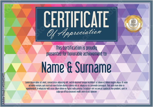 Abstract colorful certificate with triangles