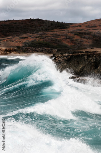 Heavy seas pound the windy north coast of Aruba