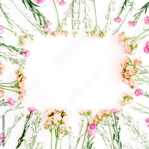 Wildflowers frame. Flat lay, top view. Valentine's background © Floral Deco