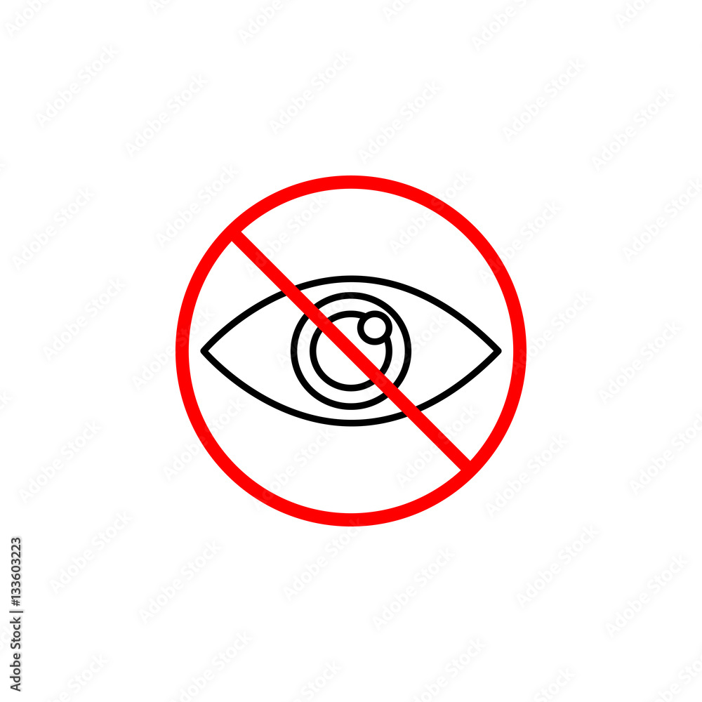 Do not spy line icon, prohibition sign, forbidden don't look, vector graphics, a linear pattern red on a white background, eps 10. Do not spy line icon, prohibition sign, forbidden don't look, vector graphics, a linear pattern red on a white background, eps 10.