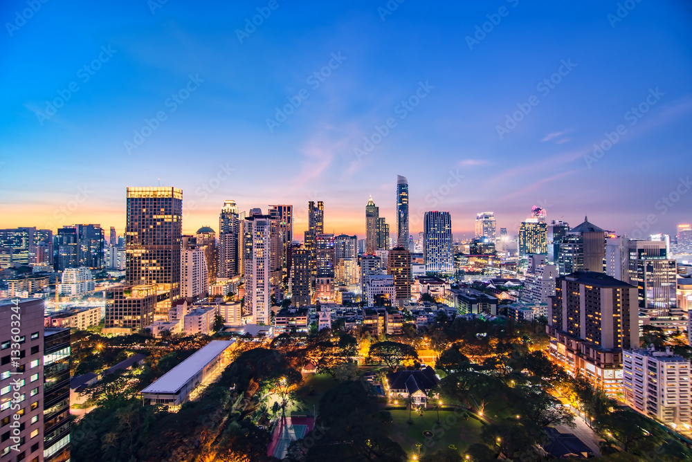 Bangkok city at sunset, Mahanakorn tower, Silom area, Thailand Bangkok city at sunset, Mahanakorn tower, Silom area, Thailand