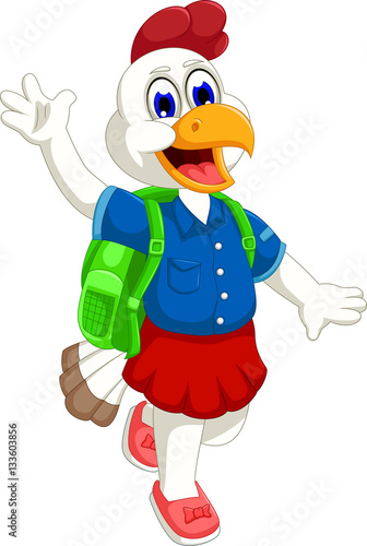 funny hen cartoon going to school