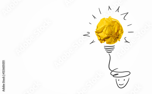 Idea with paper crumpled ball ( lightbulb ) and businessman.