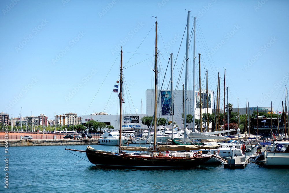 Seaport on the promenade in Barcelona