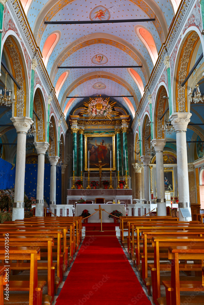 Interior of a church in a Capuchin monastery in Ermoupoli town on Syros island.