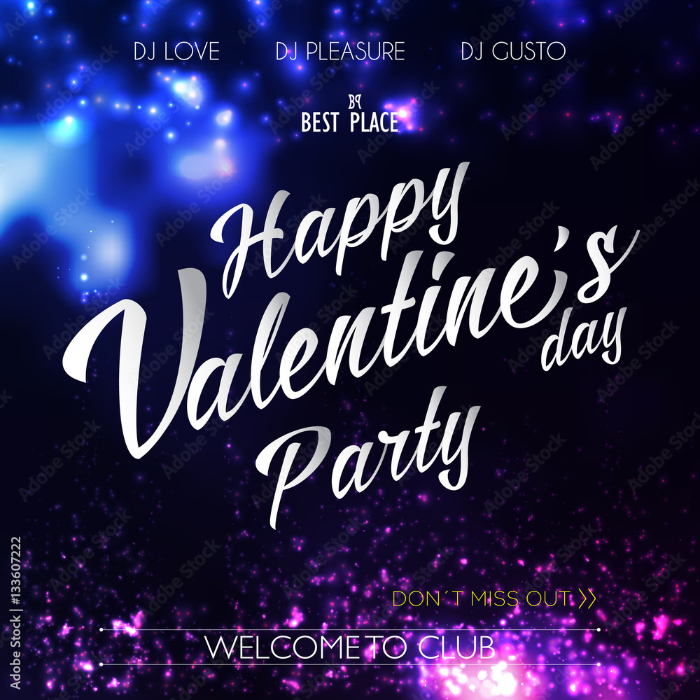 Happy Valentines Day Lettering Party Flyer Happy Valentines Day Lettering Party Flyer