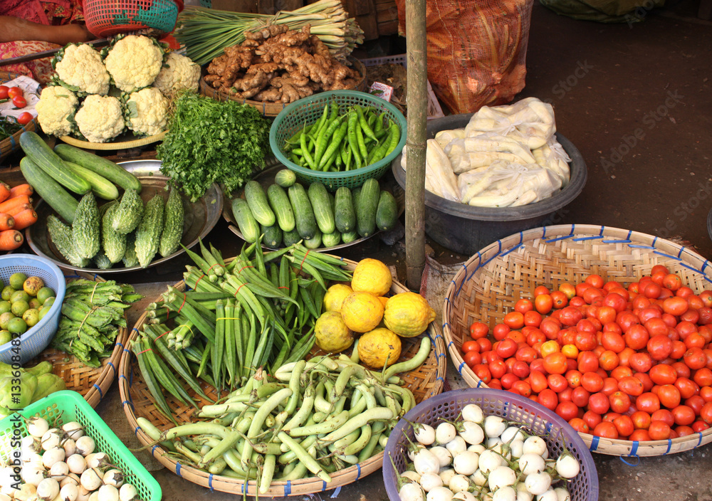 Fresh vegetables on morning market, Myanmar (Burma)