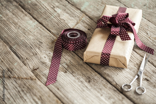 Gift boxes on wooden background