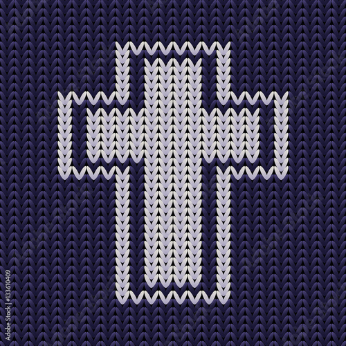Knitted texture with christian cross, vector illustration