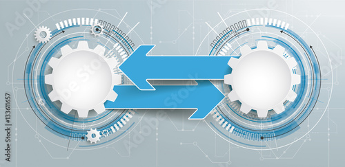 Futuristic 2 Gears Construction Arrows Circuit Board Banner