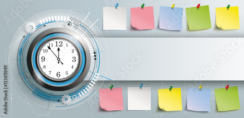 Dark Clock Circuit Board Banner Colored Stickers