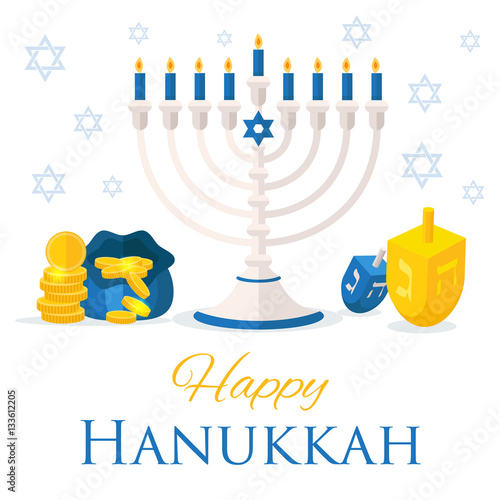 Holiday of Hanukkah web banner. Jewish symbols for celebration o