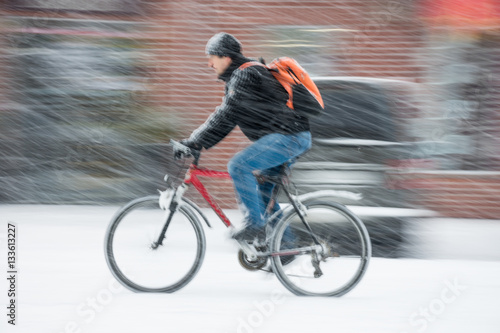 Cyclist on the city roadway