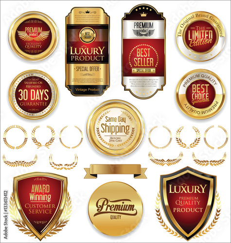 Retro vintage golden badges and labels collection 