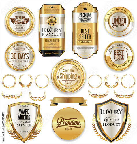 Retro vintage golden badges and labels collection 