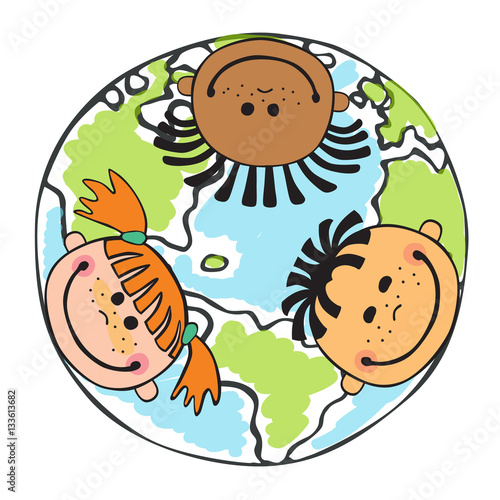 Globe kids. Children Earth day. Vector