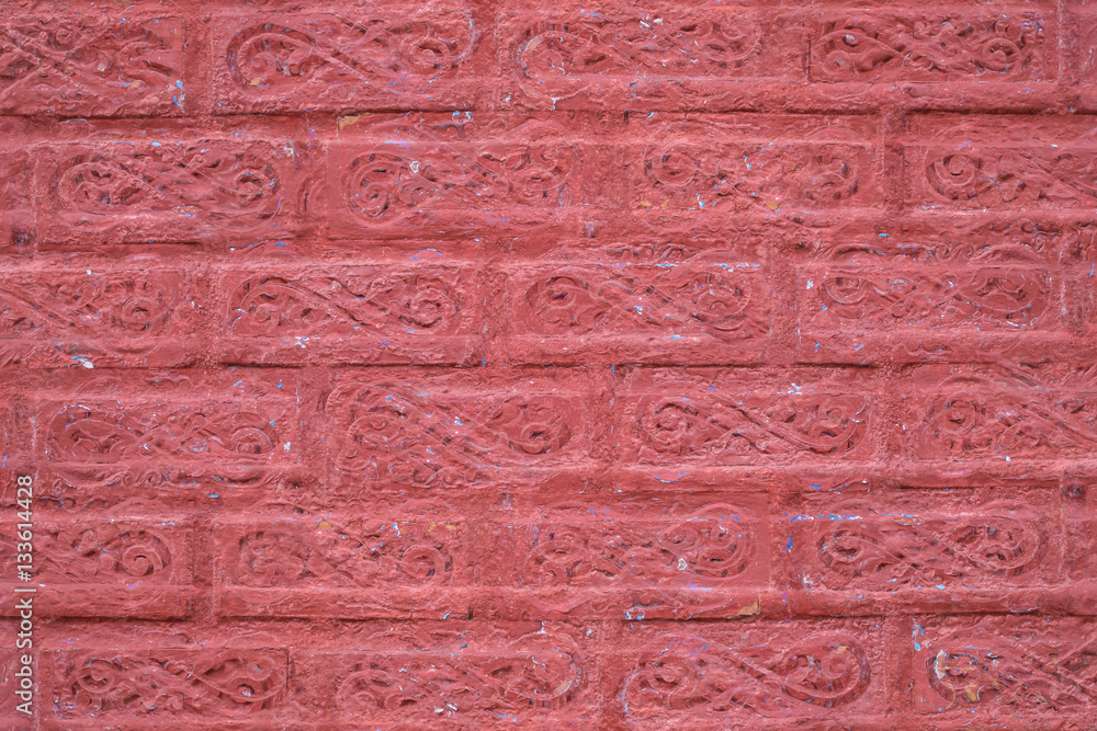 Red cement plaster white wall background